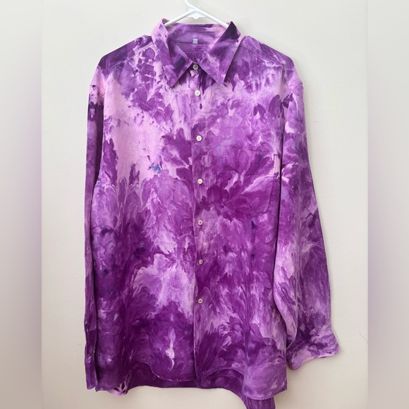 Kiwi Other - Kiwi Purple Casual Button Down Shirt with Tie-Dye Design